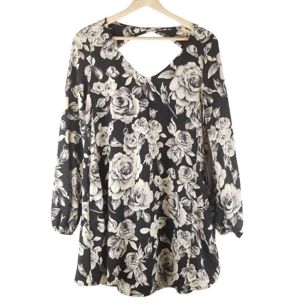 Altar'd State dress Womens Small Mini Black Rose Floral Cream Goth Emo Witchy
